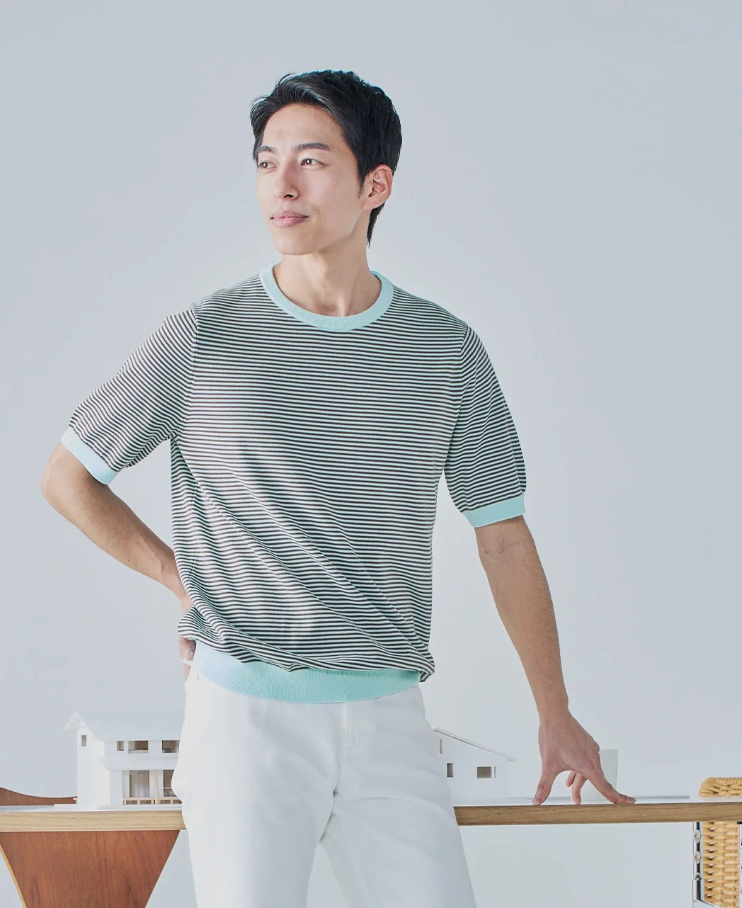 High-Twist Cotton Deodorant Border Knit T-Shirt - Image 2