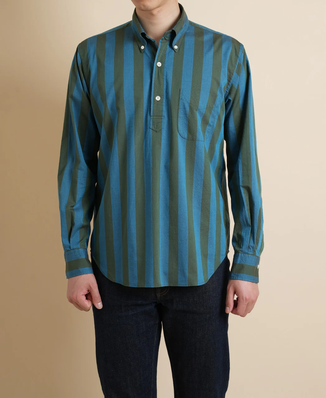 Vintage Ivy Olive green and Blue Stripe Popover - Image 3