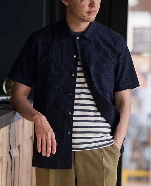 Short Sleeve Shirt - Open-collar ice cotton seersucker - Image 10