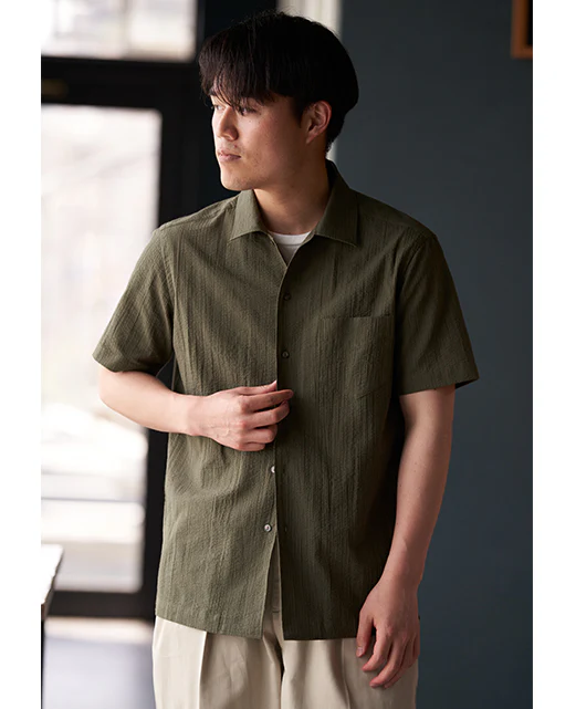 Short Sleeve Shirt - Open-collar ice cotton seersucker - Image 17