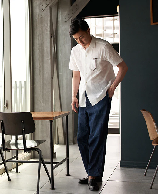 Short Sleeve Shirt - Open-collar ice cotton seersucker - Image 4