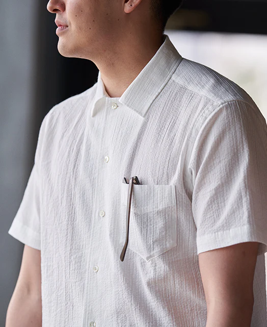 Short Sleeve Shirt - Open-collar ice cotton seersucker - Image 6