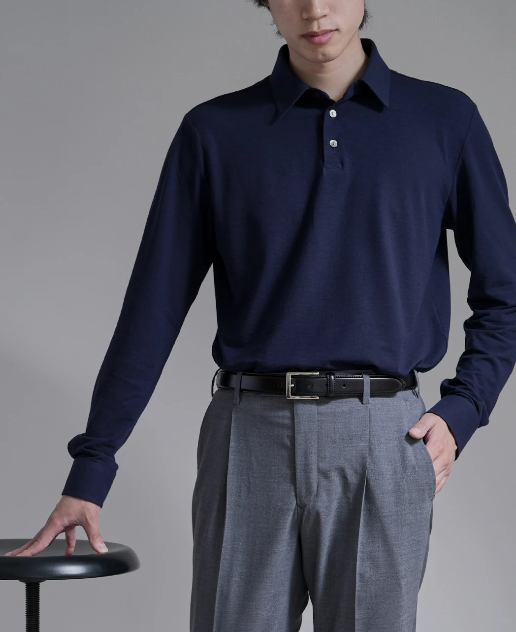Long-sleeve high-twist cotton polo - Image 12