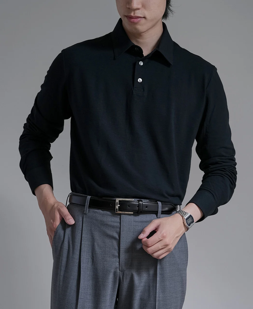Long-sleeve high-twist cotton polo - Image 4