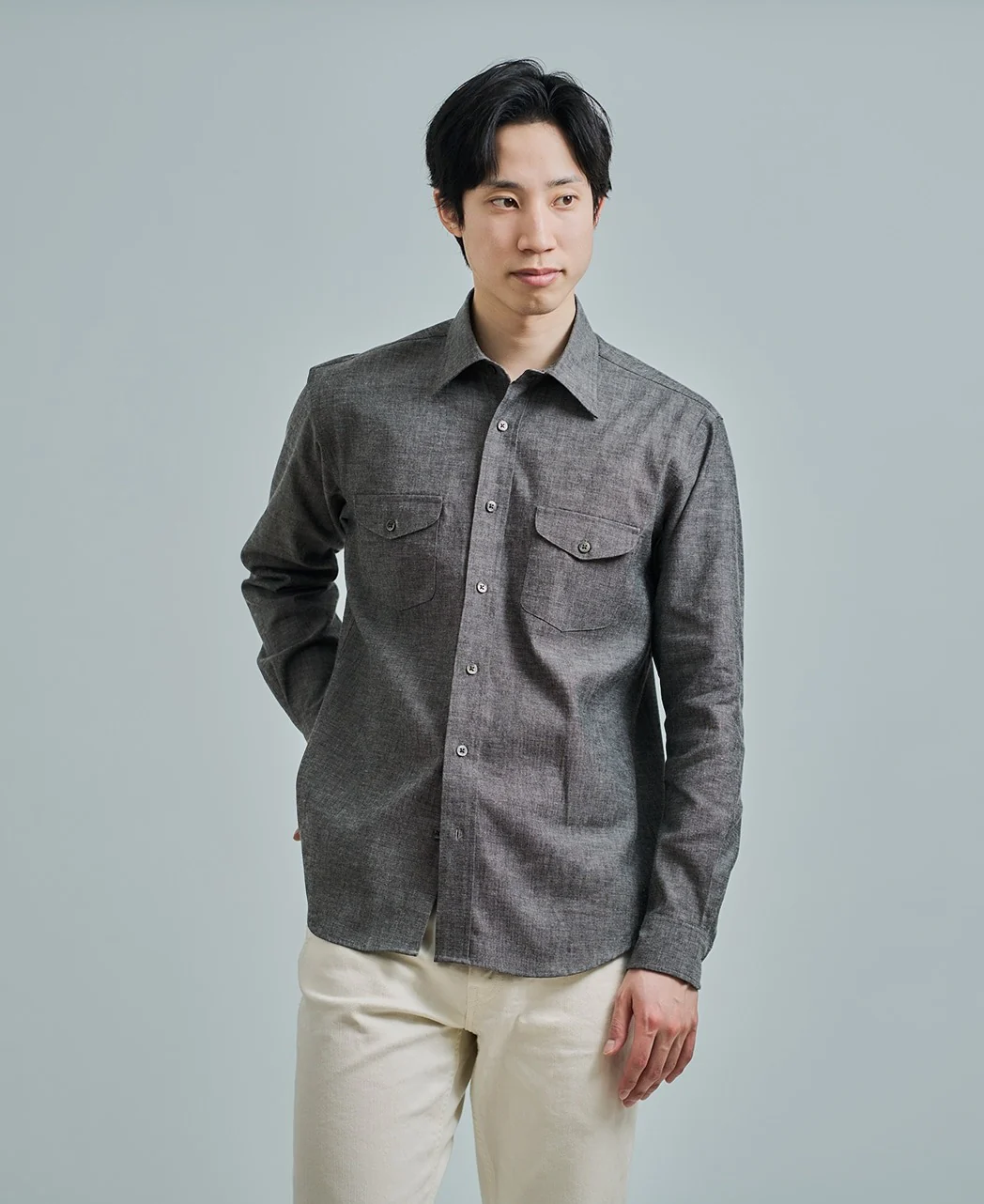 Casual Shirt Double Pocket Black Chambray - Image 2