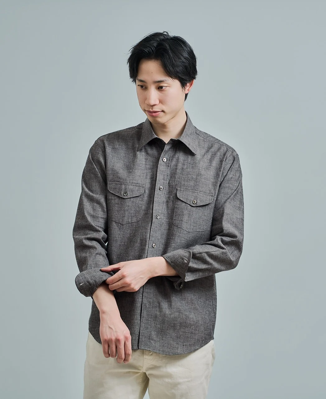 Casual Shirt Double Pocket Black Chambray - Image 3